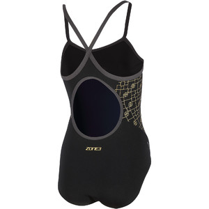 2024 Zone3 Womens Iconic Bound Back Swimsuit SW20WIB - Black / Grey / Gold